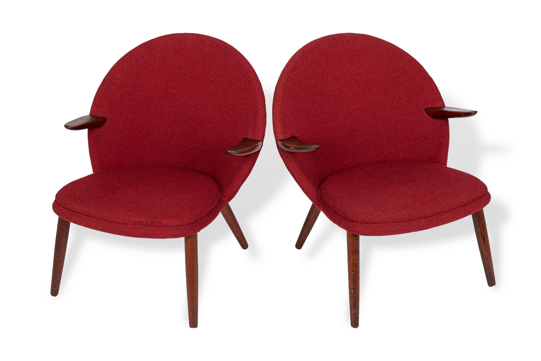 Mid Century Danish Modern Red Lounge Chairs by Kurt Olsen