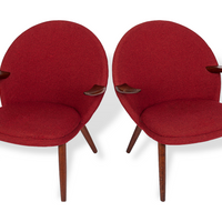 Mid Century Danish Modern Red Lounge Chairs by Kurt Olsen