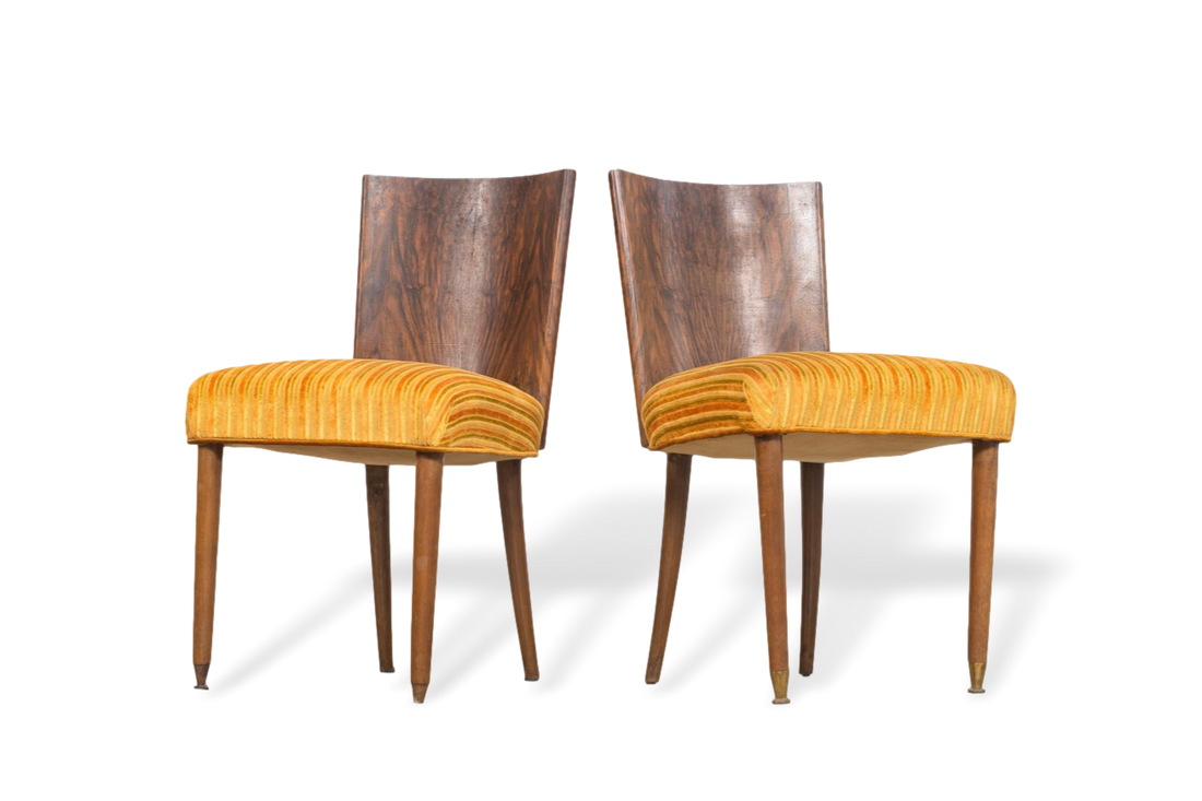 Pair of Antique Art Deco Burl Rosewood Dining Chairs, 1930s