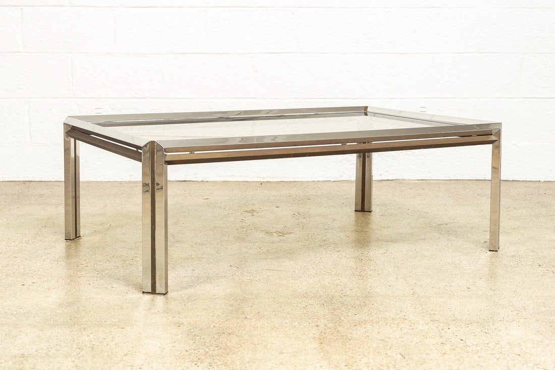 Vintage Mid Century Modern Chrome, Brass and Glass Coffee Table