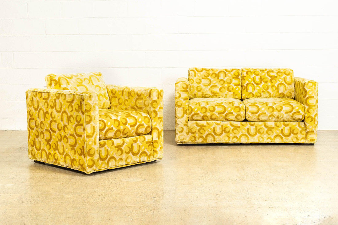 Vintage Mid Century Mod 1970s Yellow Loveseat Sofa, 1970s, Matching Lounge Chair Available