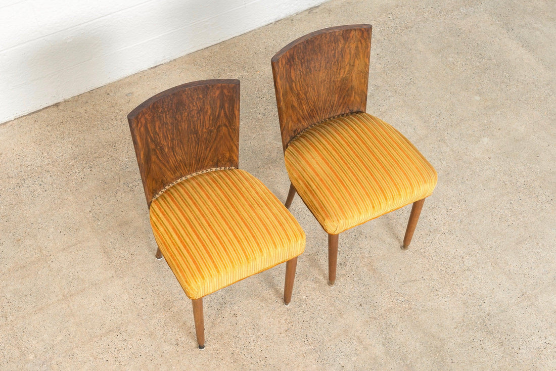 Pair of Antique Art Deco Burl Rosewood Dining Chairs, 1930s