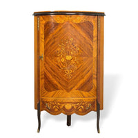 Antique Art Deco Wood Corner Cabinet with Floral Inlay Design, 1920s