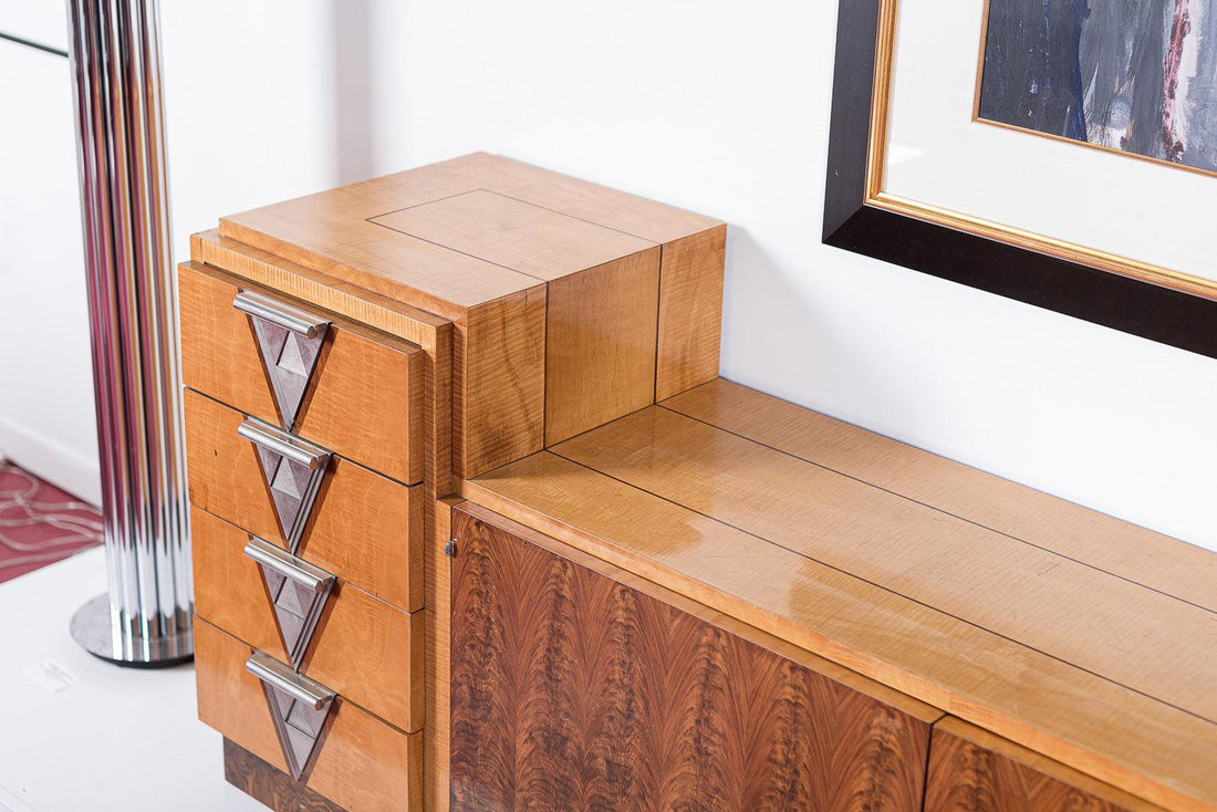 Antique Art Deco Burl Wood Credenza Sideboard or Bar Cabinet