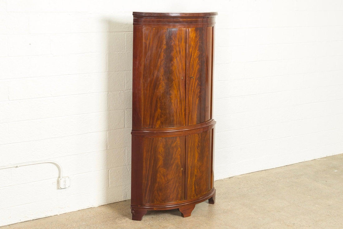 Exceptional Antique Art Deco Burl Wood Tall Corner Cabinet, 1920s