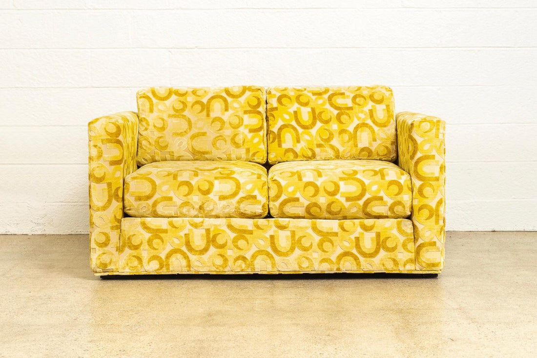 Vintage Mid Century Mod 1970s Yellow Loveseat Sofa, 1970s, Matching Lounge Chair Available