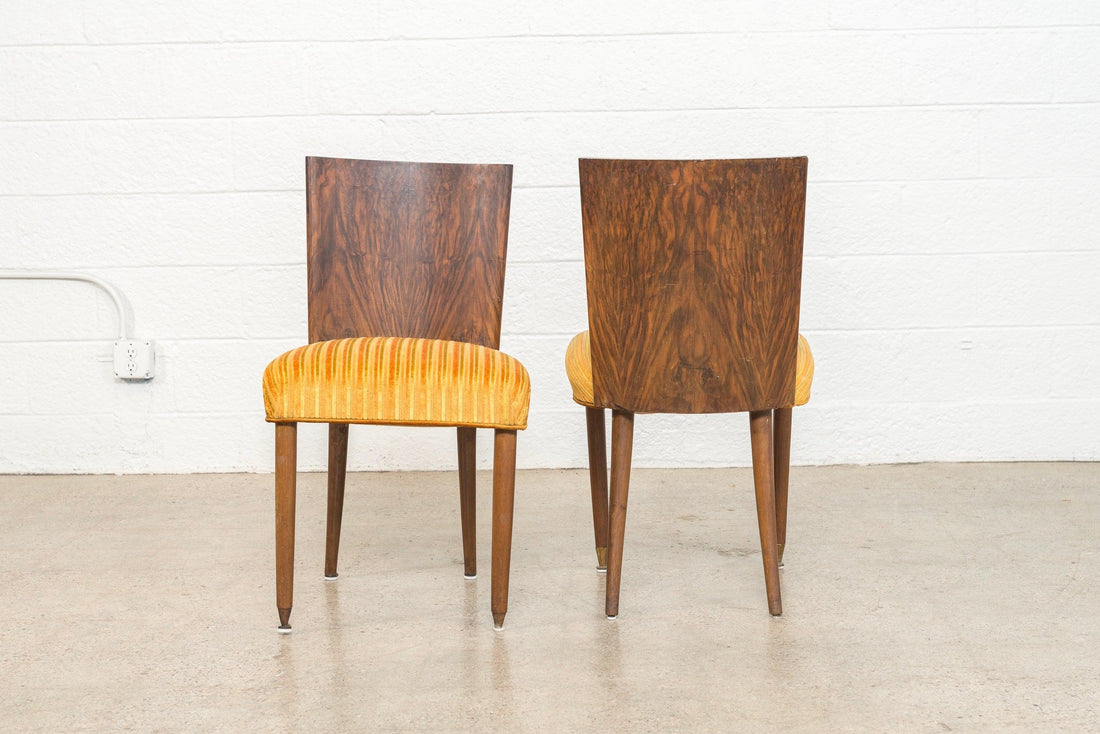 Pair of Antique Art Deco Burl Rosewood Dining Chairs, 1930s