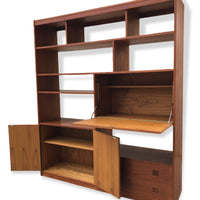 Mid Century Teak Wood Wall Shelving Unit or Media Console Bookcase