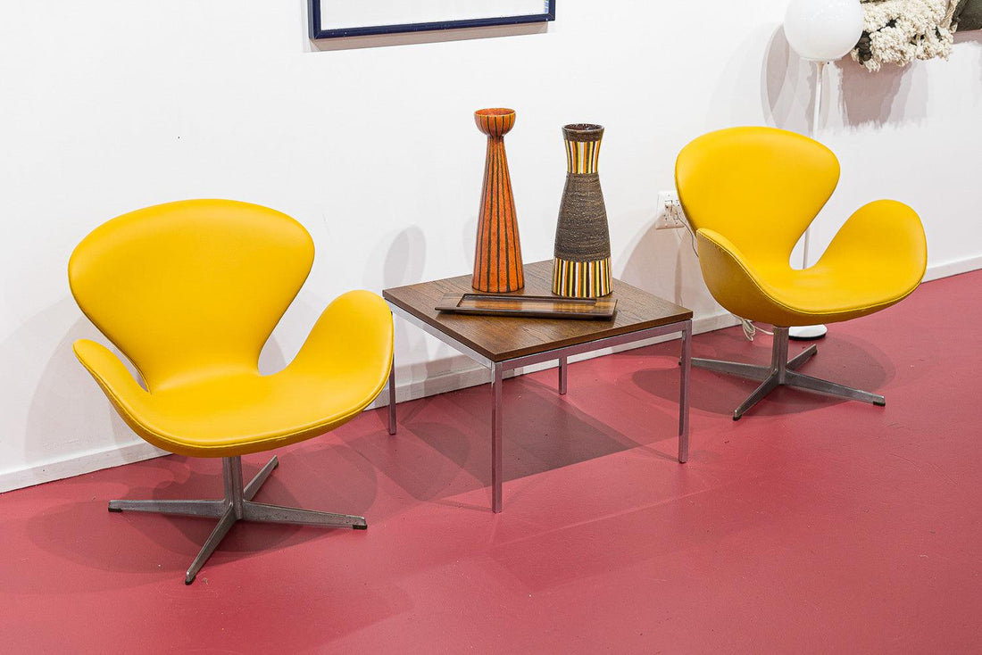 Danish Modern Yellow Swan Chairs by Arne Jacobsen for Fritz Hansen