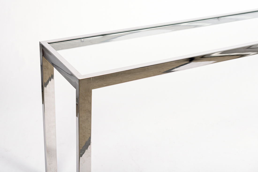 Mid Century Chrome & Glass Sofa Table in the Style of Milo Baughman