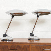 Pair of Vintage Mid Century Italian Modern Polished Chrome Table Lamps