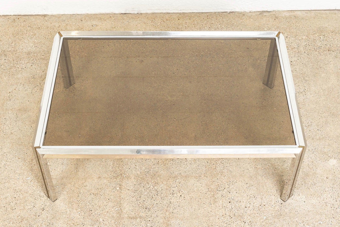 Vintage Mid Century Modern Chrome, Brass and Glass Coffee Table