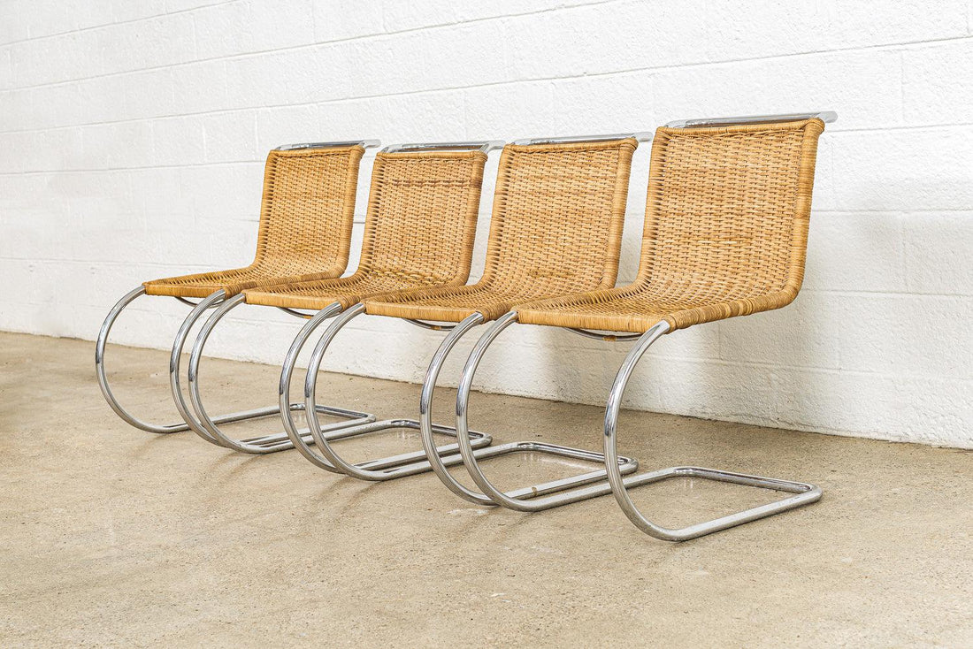 Vintage Mid Century Bauhaus Mies van der Rohe MR 10 Cantilever Side Chairs by Stendig, Set of 4