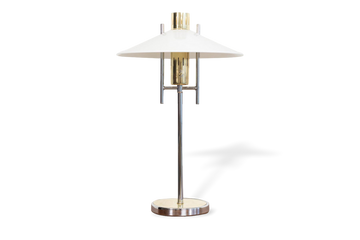 Vintage Mid Century Modernist Polished Chrome and Brass Table Lamp, 1970s