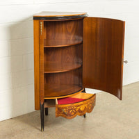 Antique Art Deco Wood Corner Cabinet with Floral Inlay Design, 1920s