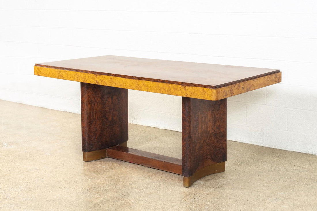 Antique Art Deco Burl Rosewood & Maple Dining Table, 1930s