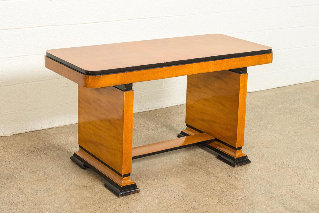 Antique Art Deco Maple Wood and Ebonized Table or Writing Desk, 1930s