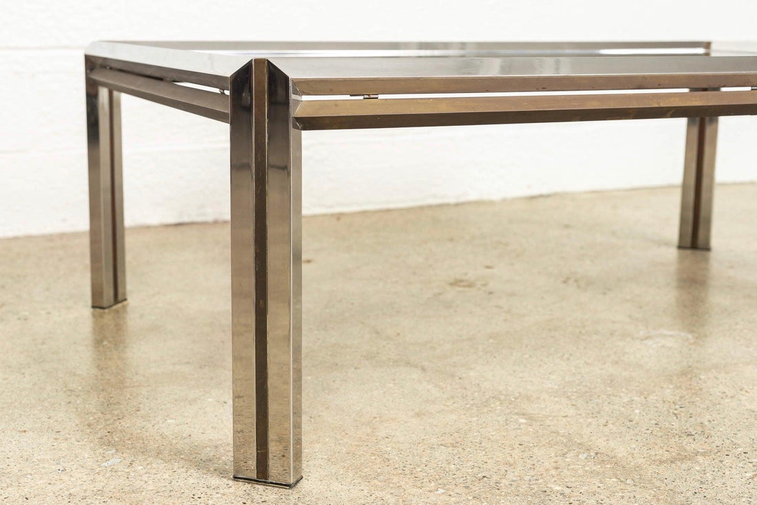 Vintage Mid Century Modern Chrome, Brass and Glass Coffee Table