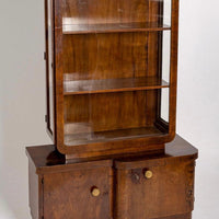 Antique Art Deco Wood and Beveled Glass Display Cabinet Vitrine, 1930s