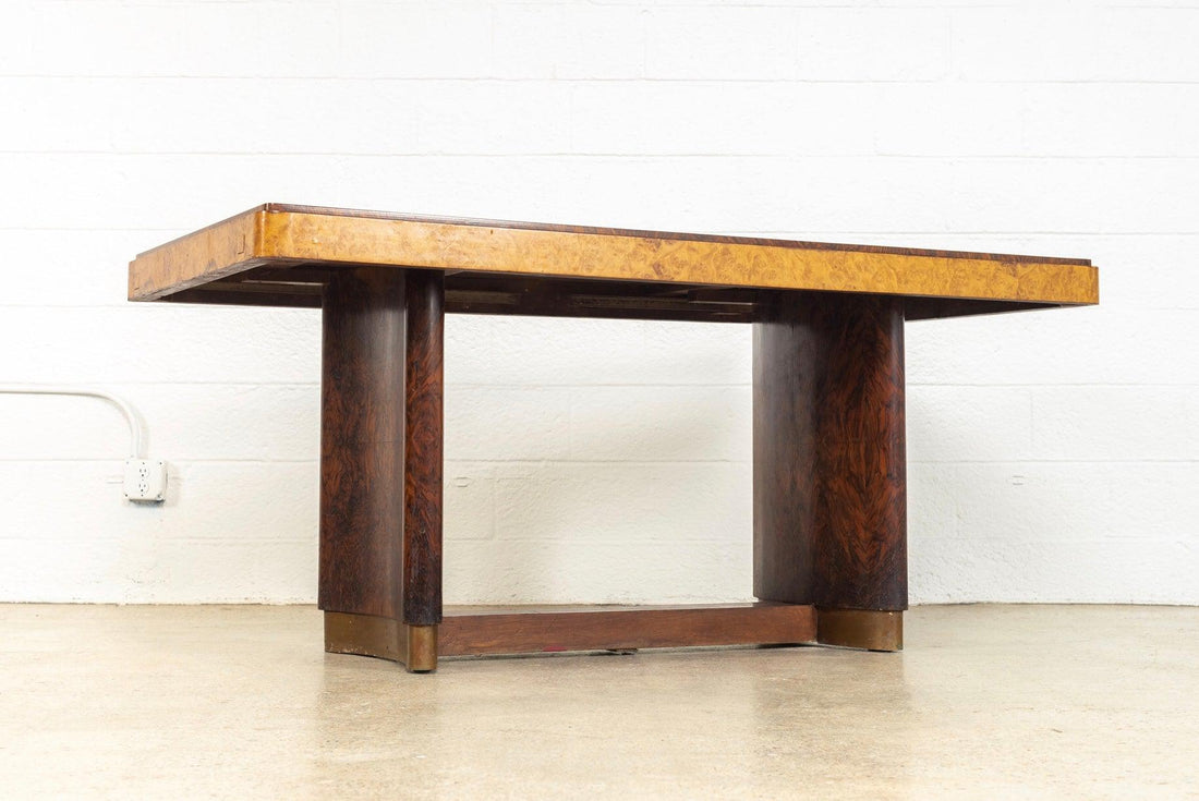 Antique Art Deco Burl Rosewood & Maple Dining Table, 1930s