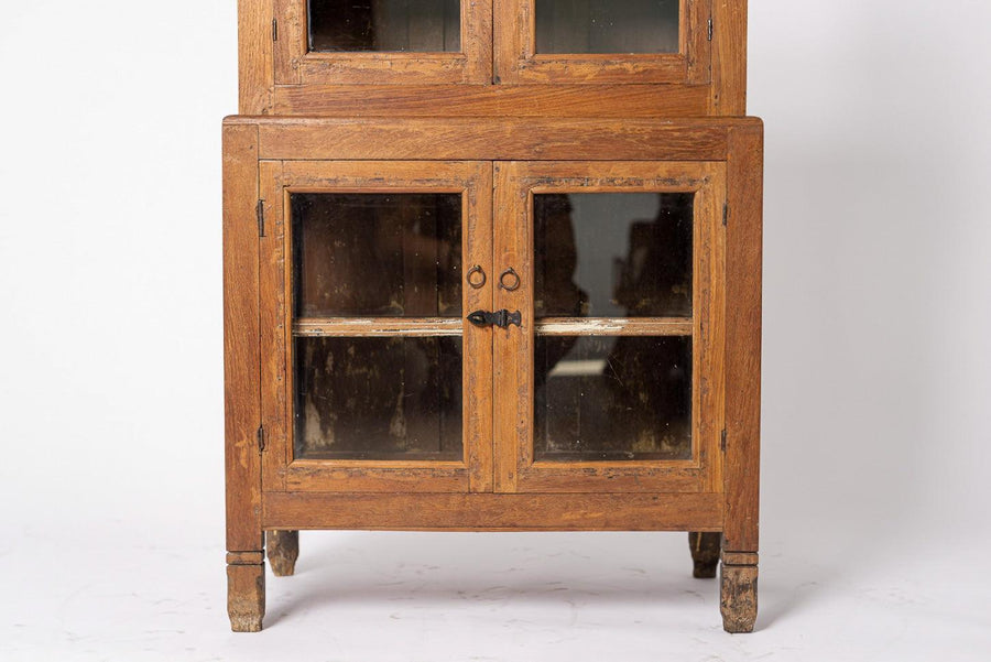 Antique Portuguese Wood & Glass Storage Cupboard Display Cabinet