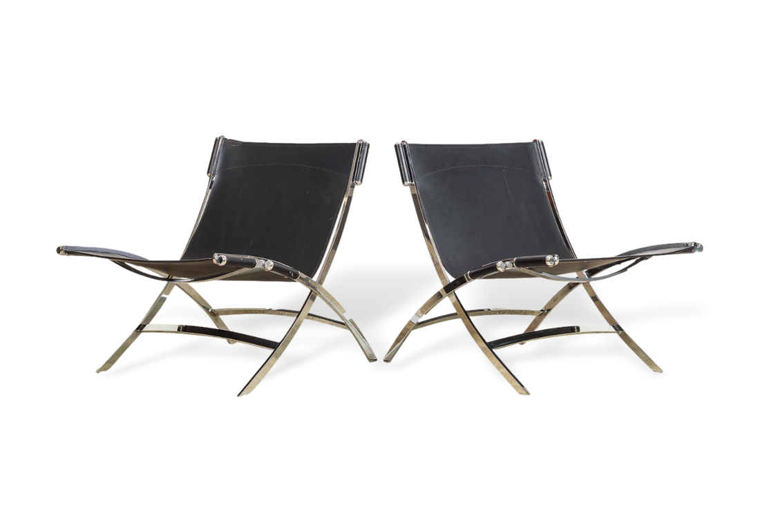 Vintage Postmodern Chrome & Black Leather Timeless Lounge Chairs by Antonio Citterio for Flexform