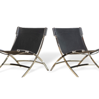 Vintage Postmodern Chrome & Black Leather Timeless Lounge Chairs by Antonio Citterio for Flexform