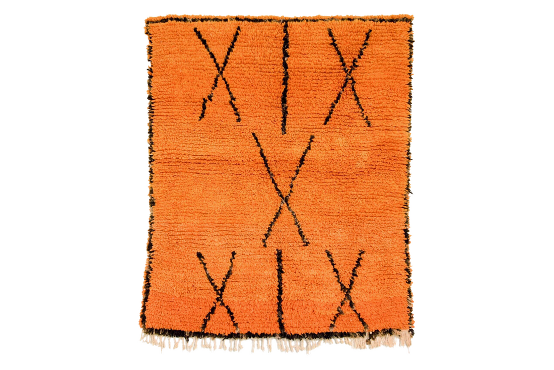 Vintage Moroccan Orange Azilal Wool Floor Rug