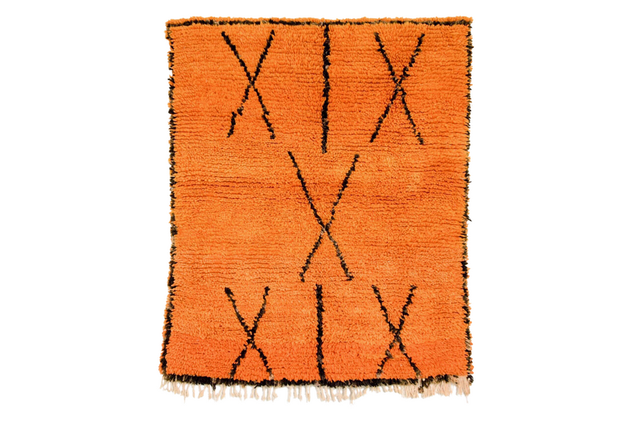 Vintage Moroccan Orange Azilal Wool Floor Rug