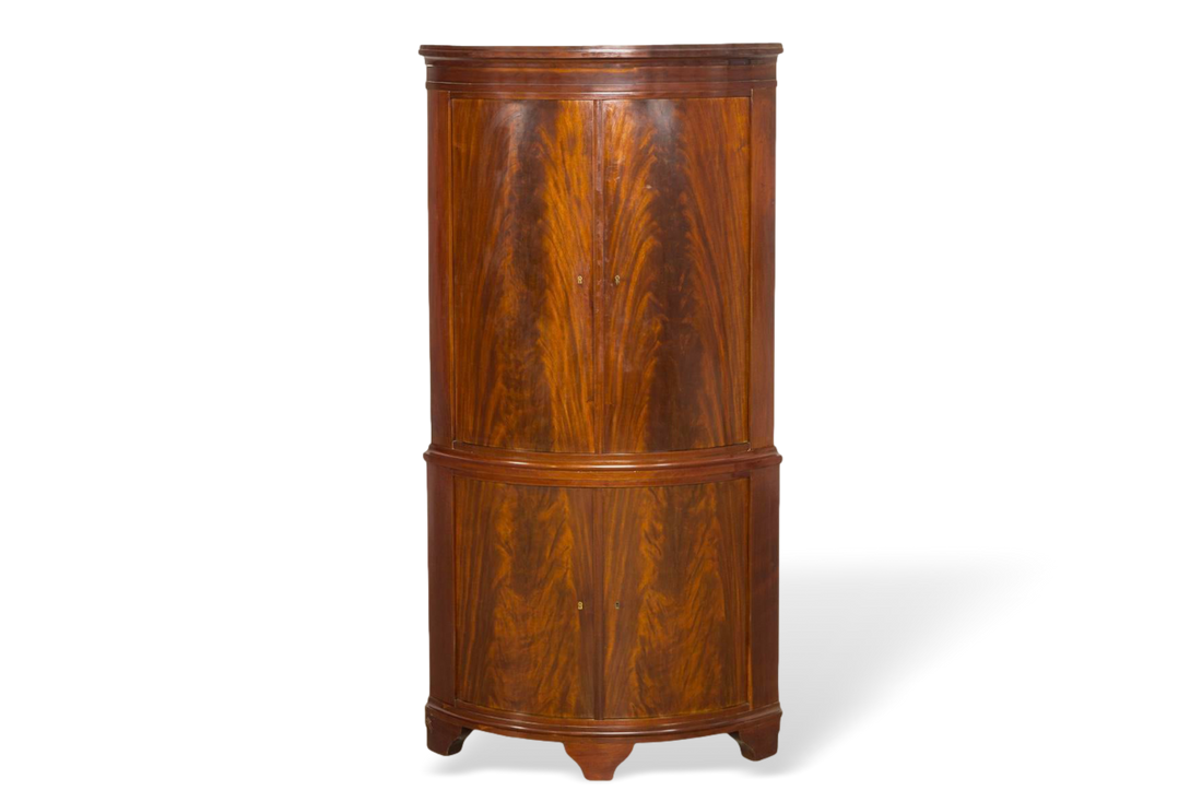 Exceptional Antique Art Deco Burl Wood Tall Corner Cabinet, 1920s