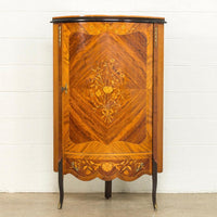 Antique Art Deco Wood Corner Cabinet with Floral Inlay Design, 1920s