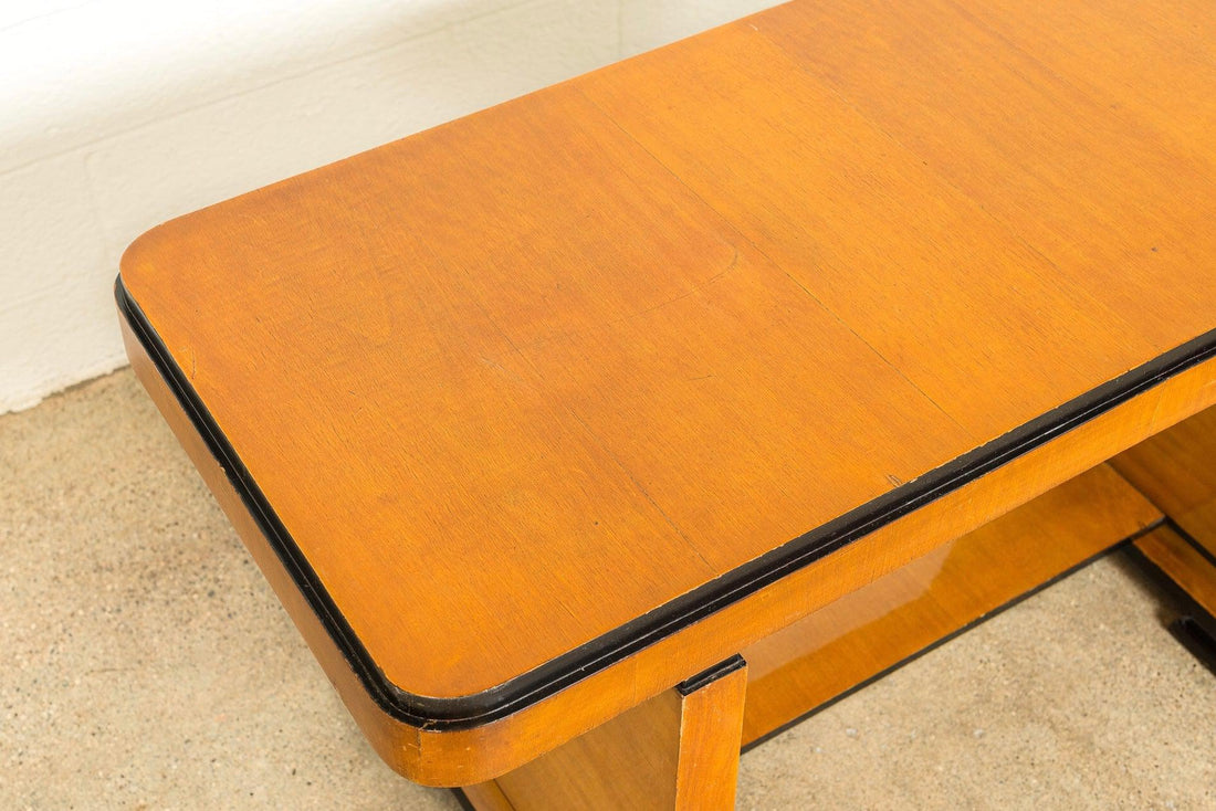 Antique Art Deco Maple Wood and Ebonized Table or Writing Desk, 1930s