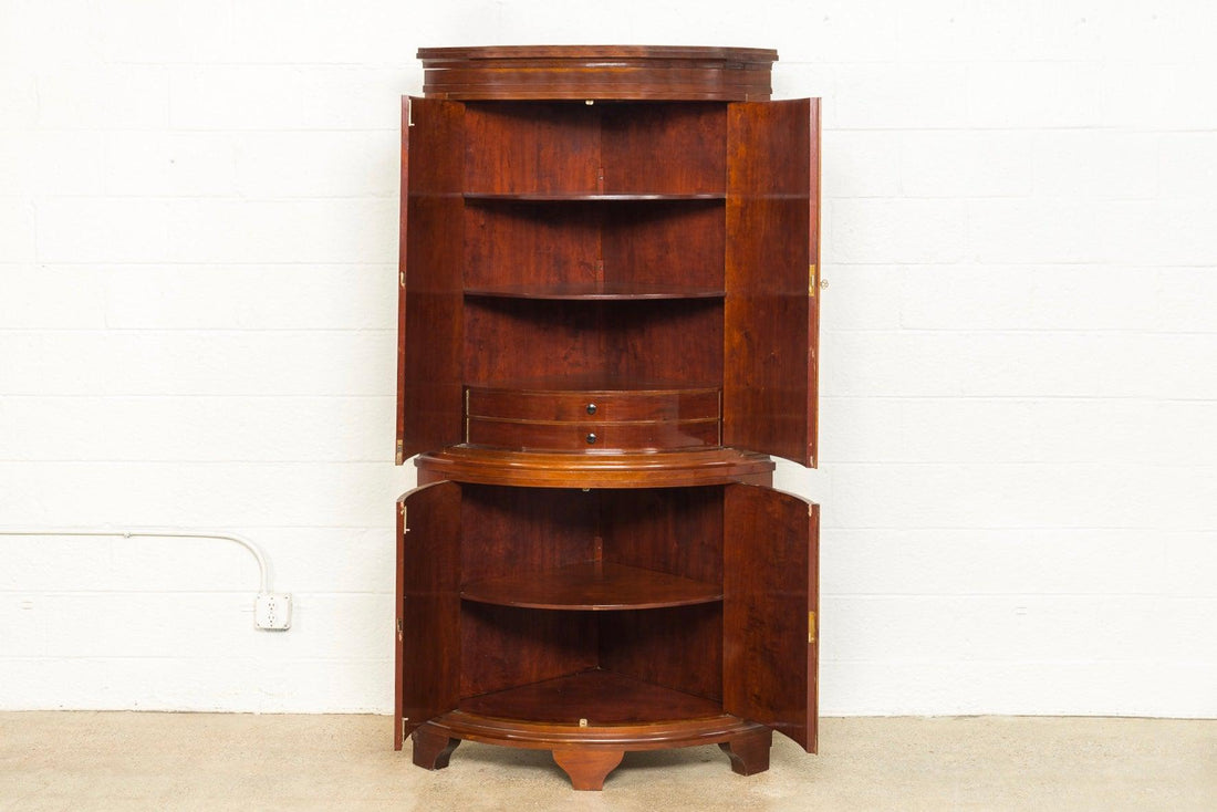 Exceptional Antique Art Deco Burl Wood Tall Corner Cabinet, 1920s