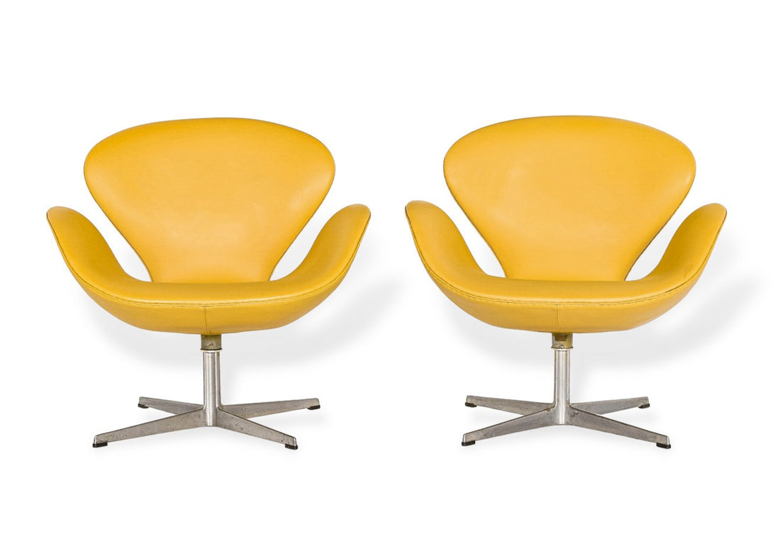 Danish Modern Yellow Swan Chairs by Arne Jacobsen for Fritz Hansen