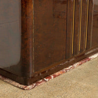 Exceptional Antique Art Deco Burl Wood Bar Cabinet with Marble Base, 1920s