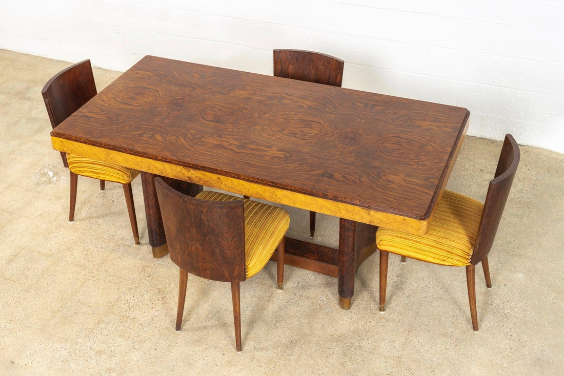 Antique Art Deco Burl Rosewood & Maple Dining Table, 1930s