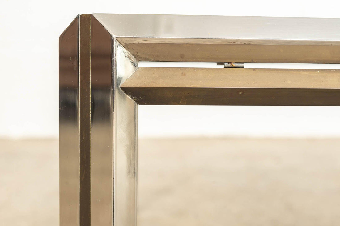 Vintage Mid Century Modern Chrome, Brass and Glass Coffee Table