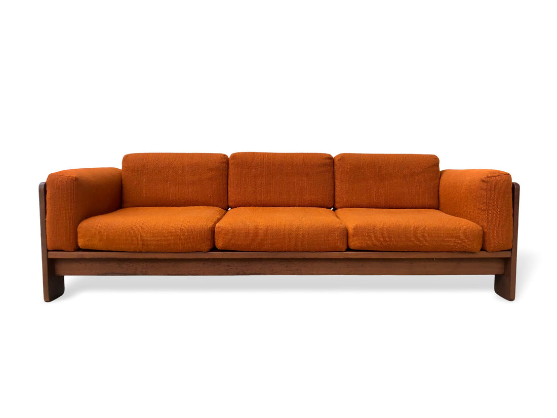 1970s Mid Century Orange Three-Seat Bastiano Sofa by Tobia Scarpa for Knoll