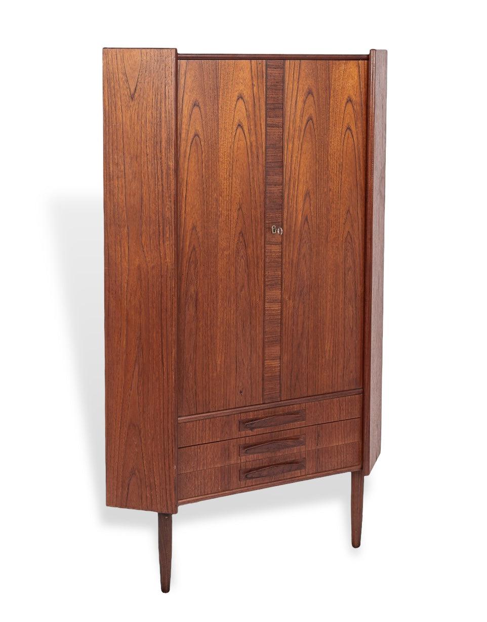 Mid Century Danish Modern Teak Wood Corner Cabinet or Bar Cabinet