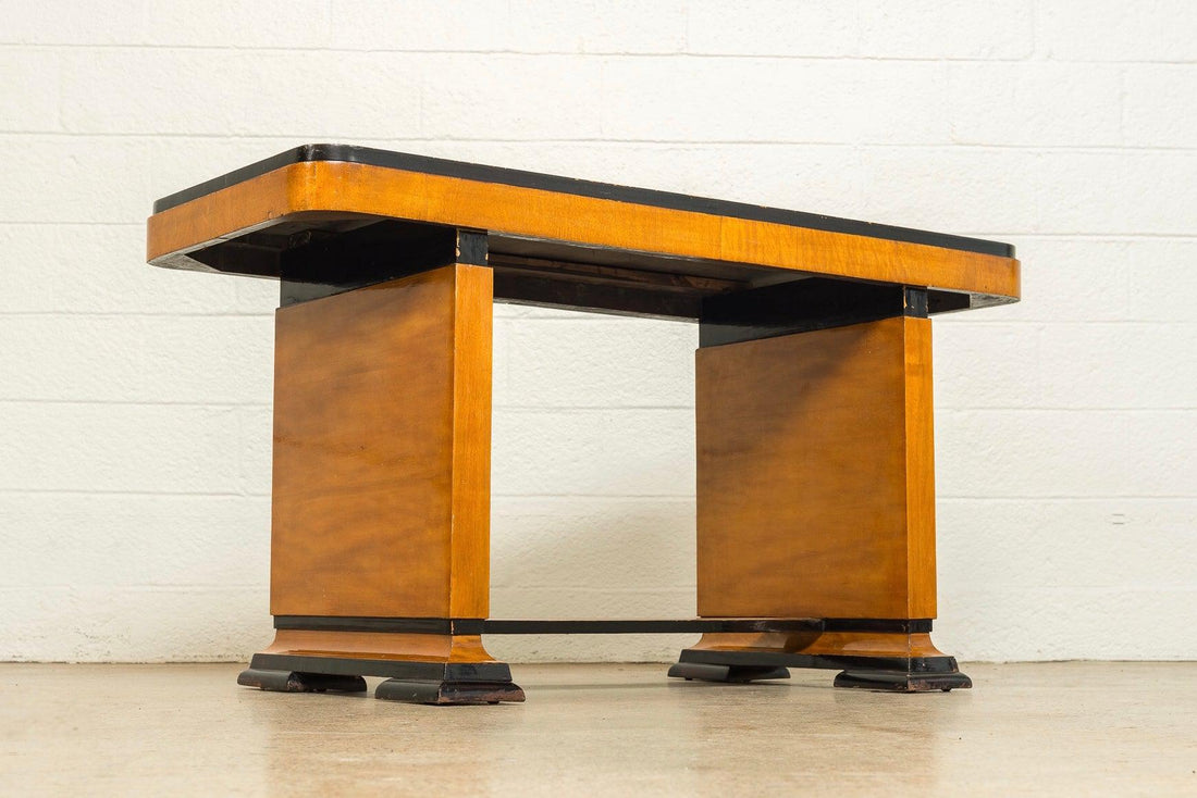 Antique Art Deco Maple Wood and Ebonized Table or Writing Desk, 1930s