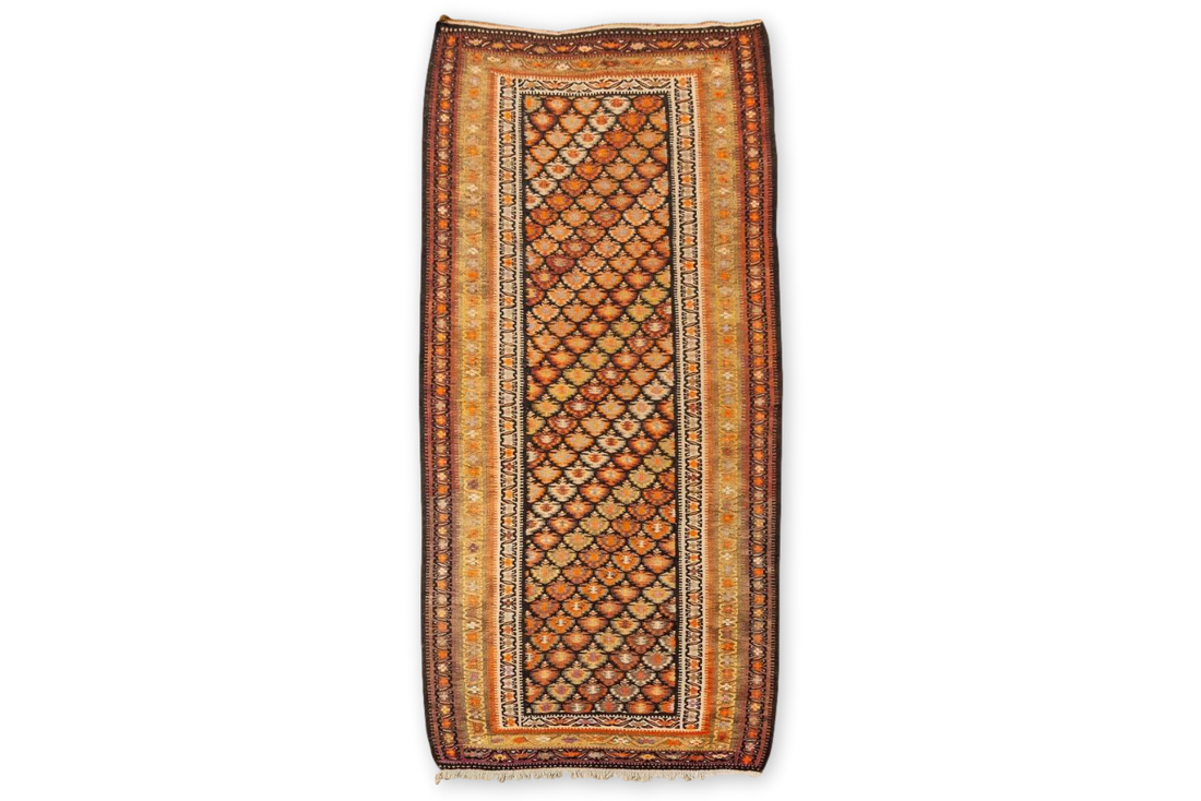 Antique Persian Veramin Kilim Orange Wool Floor Rug