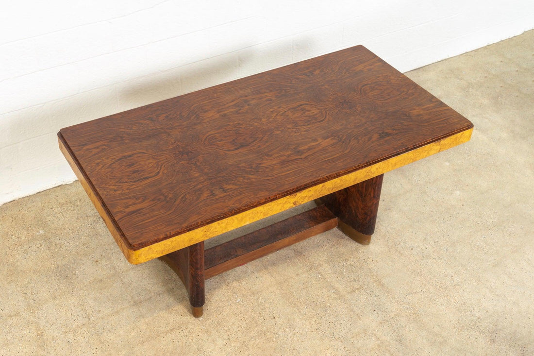 Antique Art Deco Burl Rosewood & Maple Dining Table, 1930s