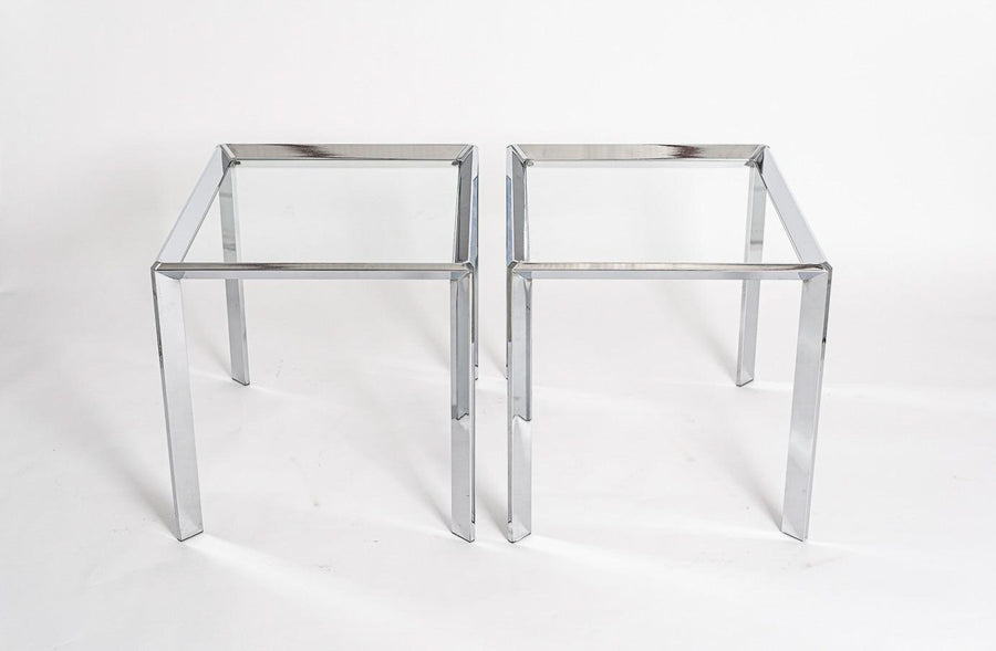 Vintage Mid Century Chrome & Glass Side Tables Baughman Style