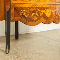 Antique Art Deco Wood Corner Cabinet with Floral Inlay Design, 1920s