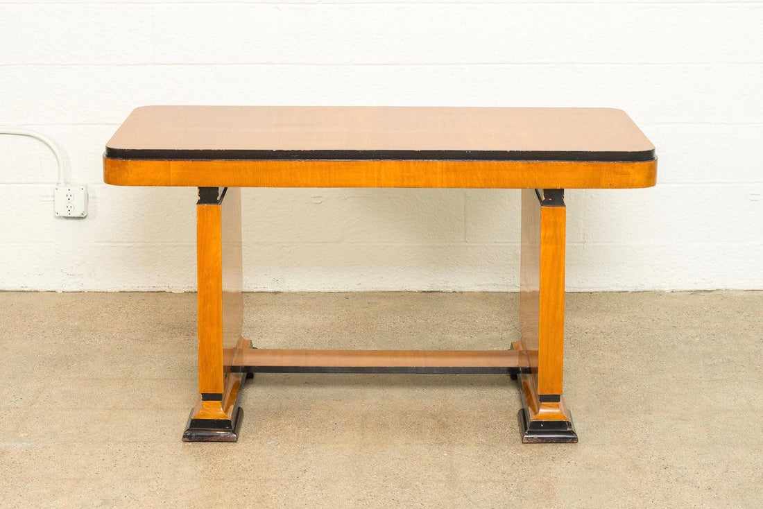 Antique Art Deco Maple Wood and Ebonized Table or Writing Desk, 1930s