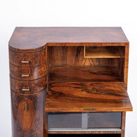 Antique Art Deco Burlwood Secretary Desk Cabinet, 1930s