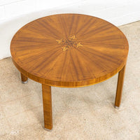 1930s Vintage Antique Art Deco Wood Inlay Round Dining Table