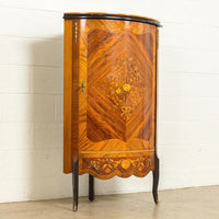 Antique Art Deco Wood Corner Cabinet with Floral Inlay Design, 1920s