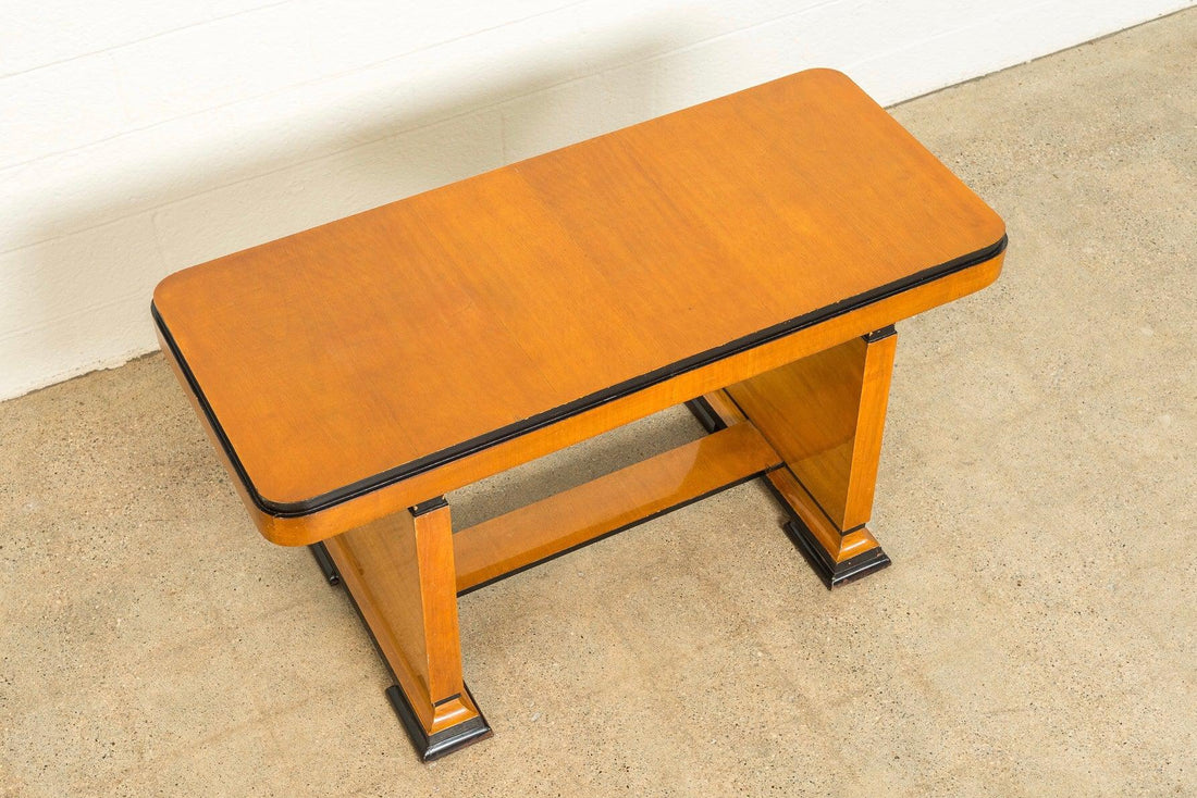 Antique Art Deco Maple Wood and Ebonized Table or Writing Desk, 1930s