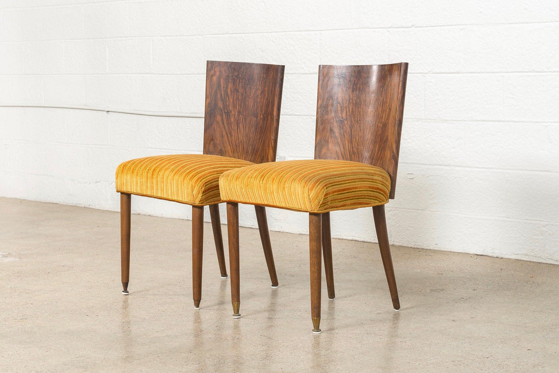 Pair of Antique Art Deco Burl Rosewood Dining Chairs, 1930s